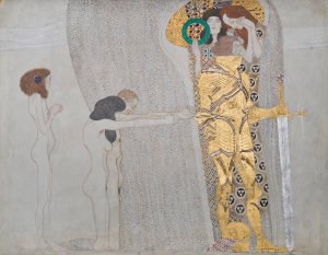 Beethovenfries; 'Die Leiden der schwachen Menschheit'und 'Der wohlgerustete Starke' by Oil Painting Reproduction