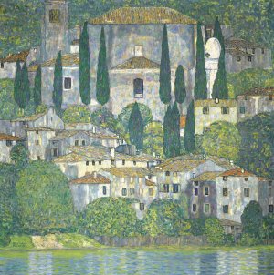 Church In Cassone - Landscape With Cypresses by Oil Painting Reproduction