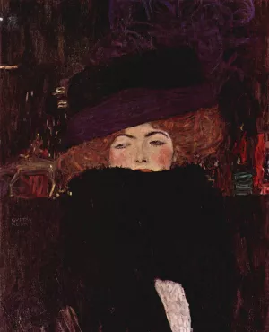 Dame mit Hut und Federboa by Gustav Klimt - Hand-Painted Oil Painting Reproduction