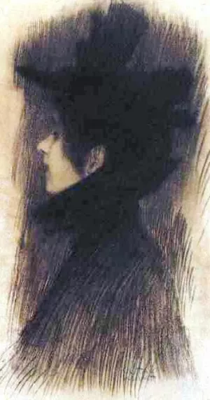 Girl with Hat and Cape in Profile by Gustav Klimt - Hand-Painted Oil Painting Reproduction