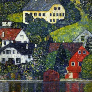 Houses at Unterach on the Attersee by Gustav Klimt - Hand-Painted Oil Painting Reproduction