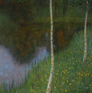 Lakeshore With Birches by Oil Painting Reproduction