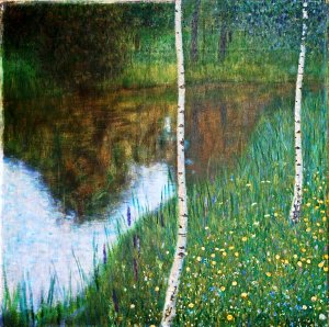 Lakeside with Birch Trees by Oil Painting Reproduction