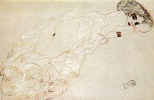 Reclining Nude Lying on Her Stomach and Facing Right by Gustav Klimt Oil Painting Reproduction