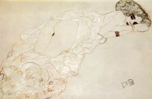 Main Product Photo of Reclining Nude Lying on Her Stomach and Facing Right Painting by Gustav Klimt