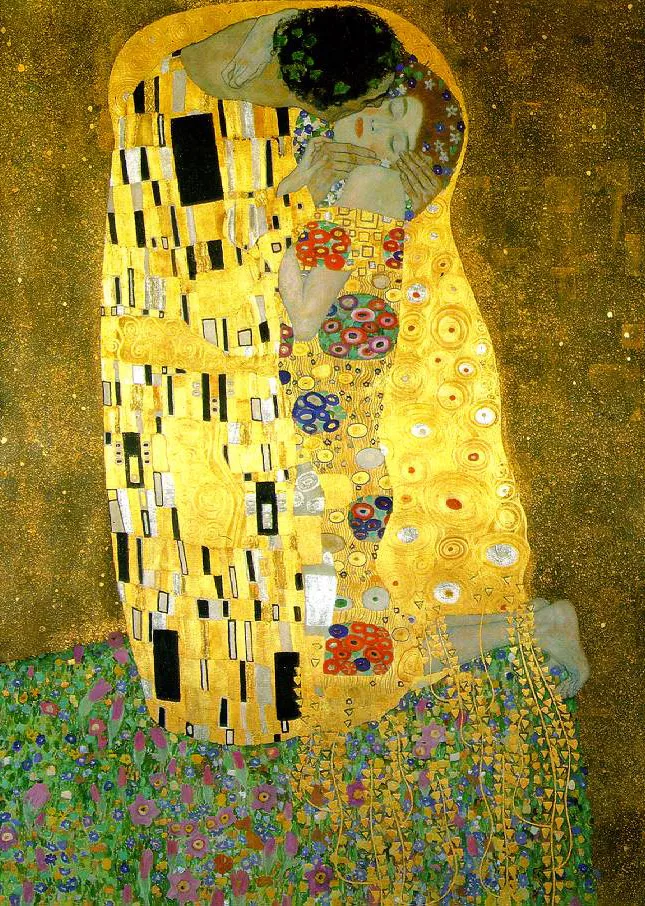 Hand-painted oil reproduction of Klimt's The Kiss on canvas